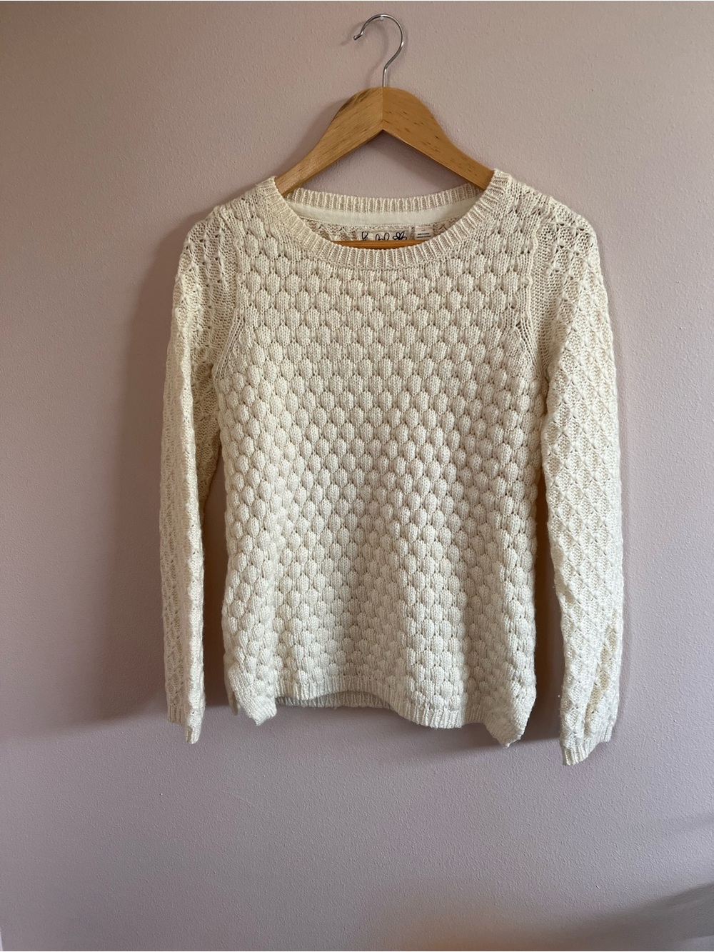 Cream Textured Crewneck Sweater